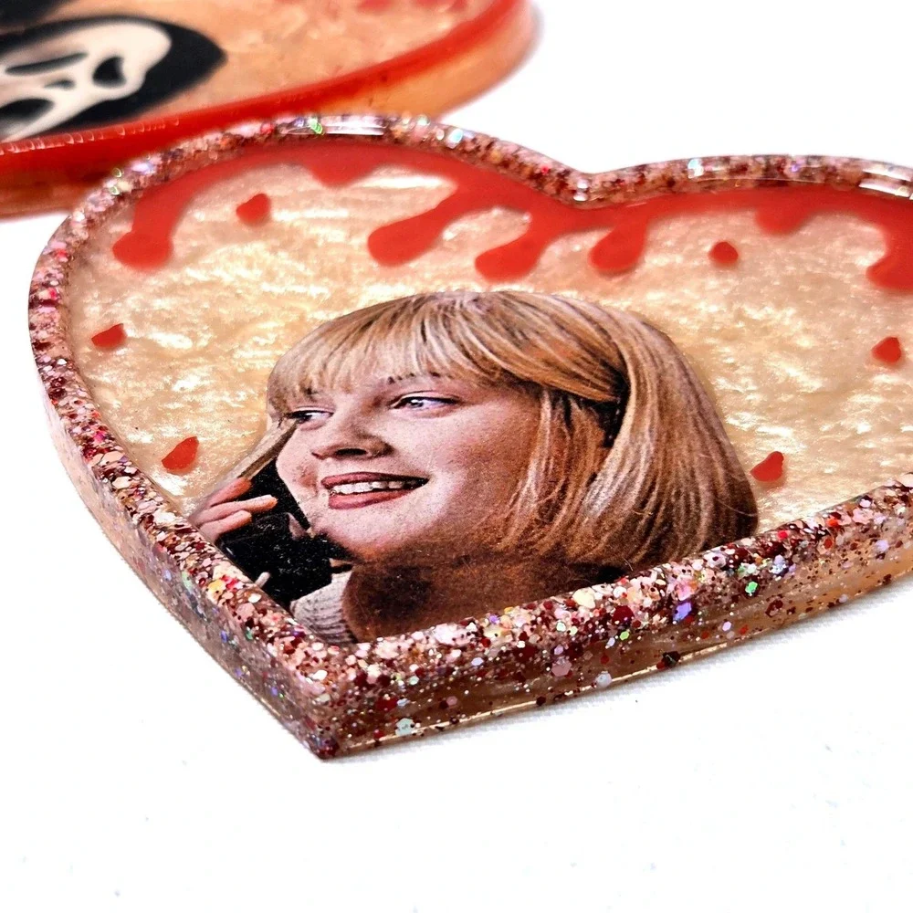 Handmade Scream Ghostface Casey Becker Heart‎ Resin Trinket Tray Set Red New